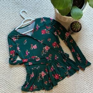 Hunter green and floral top